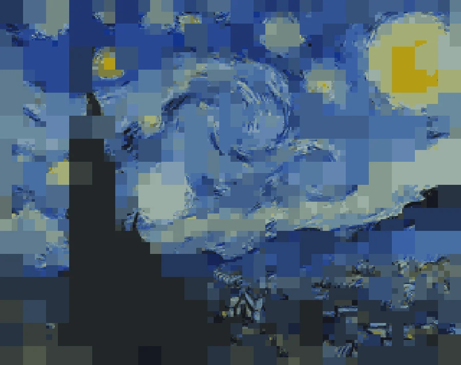 La Nuit étoilée en mosaïque de pixels de taille variable