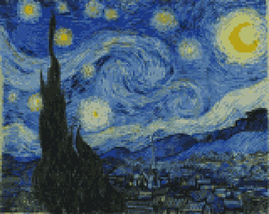 La Nuit étoilée de Van Gogh en pixel art, 24 couleurs