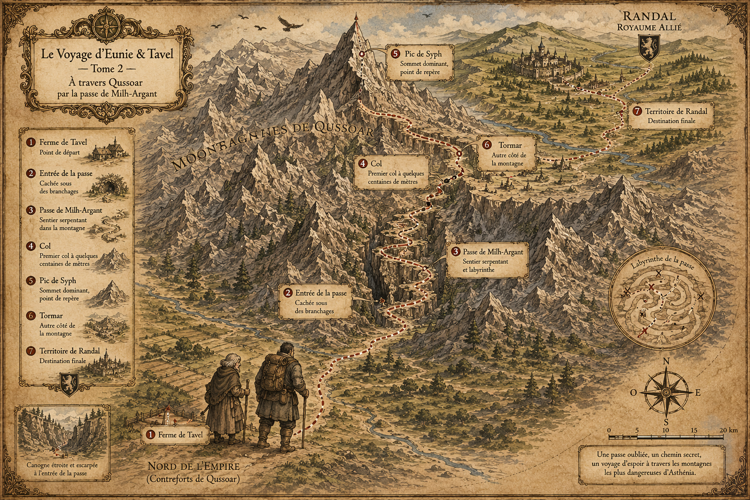 Carte du voyage d'Eunie et Tavel à travers Qussoar — Les Sombres